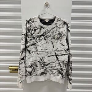 Calvin Klein Jeans Mens Marble Print Graphic Sweatshirt White Black Size M